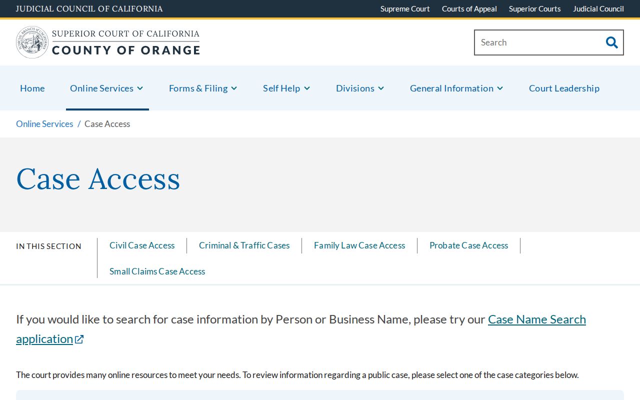 Irvine people search court options on Orange County Case Access