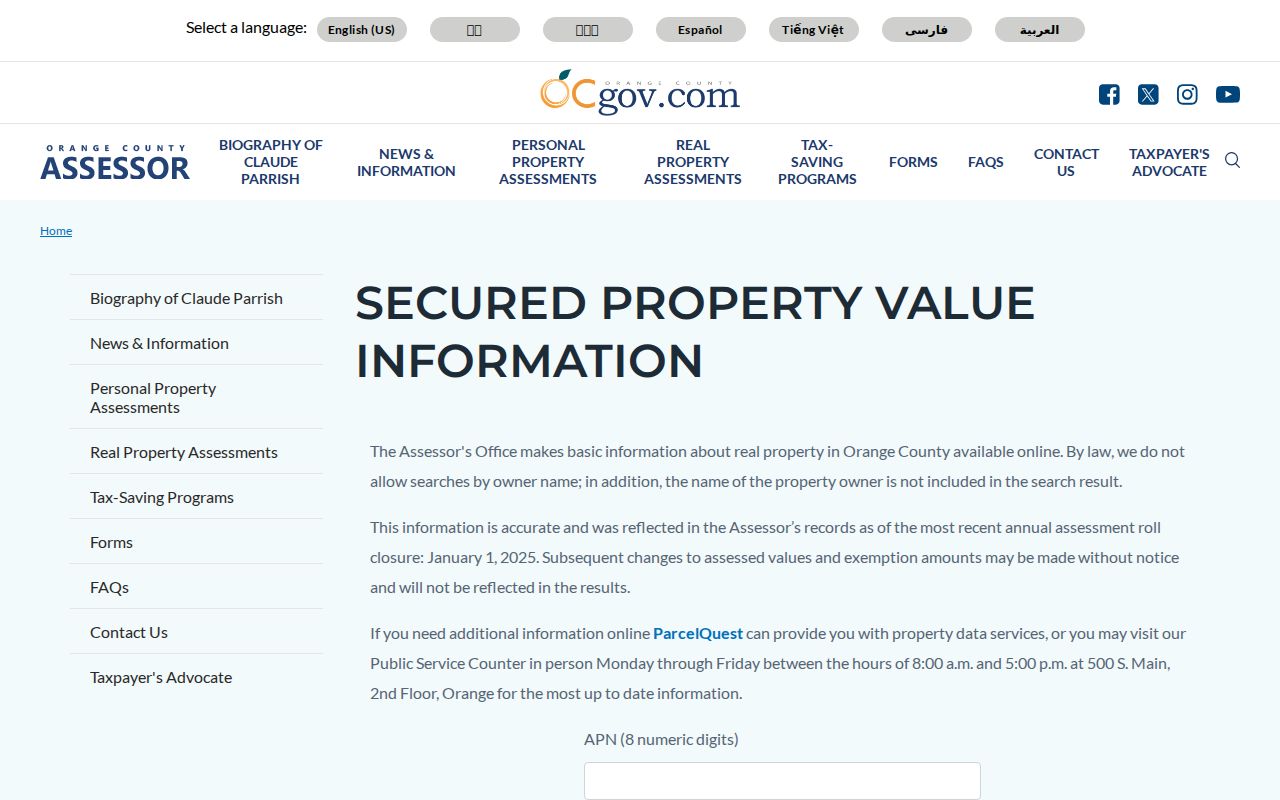 Irvine people search property APN screen and owner-name limit