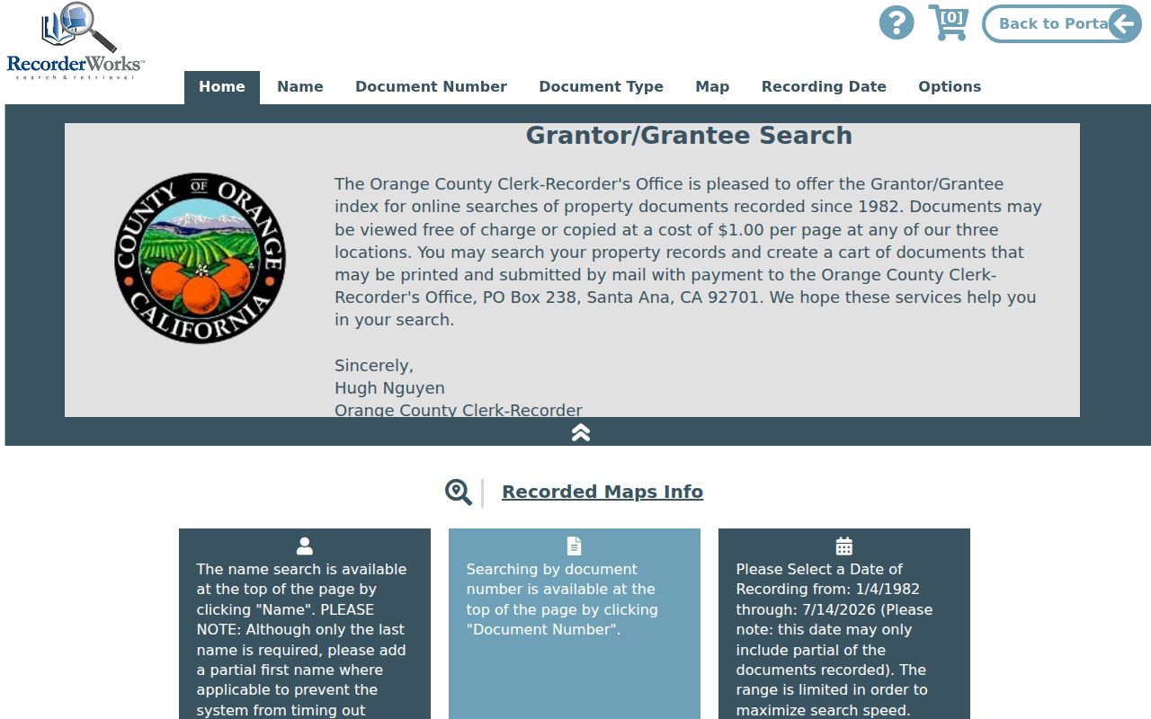 Irvine people search fields in Orange County RecorderWorks
