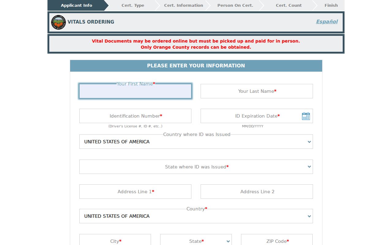 Irvine public records vital certificate ordering workflow
