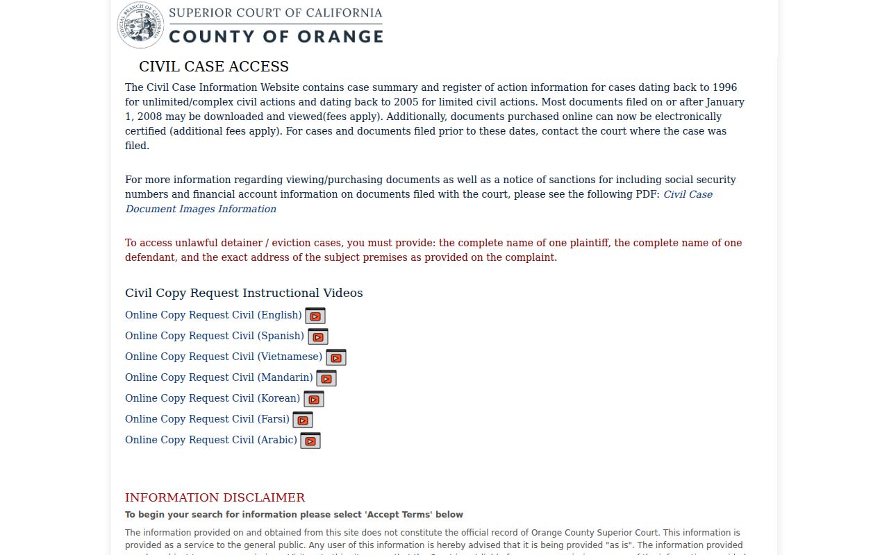 Irvine public records civil case access portal
